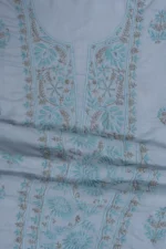 Srajann Hand Embroided Grey Modal Lucknowi Chikankari Unstitched Kurta Dupatta Set