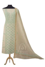 Srajann Hand Embroided Off White Linen Lucknowi Chikankari Unstitched Kurta Dupatta Set (SLC1525) - Image 3