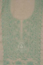 Srajann Hand Embroided Off White Linen Lucknowi Chikankari Unstitched Kurta Dupatta Set (SLC1525) - Image 6