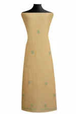 Srajann Hand Embroided Yellow Linen Lucknowi Chikankari Unstitched Kurta Dupatta Set (SLC1818) - Image 4