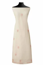 Srajann Hand Embroided Fawn Linen Lucknowi Chikankari Unstitched Kurta Dupatta Set (SLC1804) - Image 4