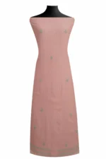 Srajann Hand Embroided Pink Mul Chanderi Lucknowi Chikankari Unstitched Kurta Dupatta Set (SLC1839) - Image 4