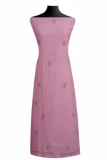 Srajann Hand Embroided Purple Mul Chanderi Lucknowi Chikankari Unstitched Kurta Dupatta Set (SLC1841) - Image 4