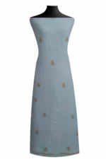 Srajann Hand Embroided Blue Mul Chanderi Lucknowi Chikankari Unstitched Kurta Dupatta Set (SLC1844) - Image 4