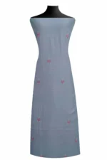 Srajann Hand Embroided Blue Mul Chanderi Lucknowi Chikankari Unstitched Kurta Dupatta Set (SLC1845) - Image 4