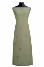 Srajann Hand Embroided Green Mul Chanderi Lucknowi Chikankari Unstitched Kurta Dupatta Set (SLC1848) - Image 4