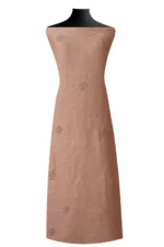 Srajann Hand Embroided Grey, Peach Linen Lucknowi Chikankari Unstitched Kurta Dupatta Set (SLC1802) - Image 3