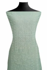 Srajann Hand Embroided Sea Green Linen Lucknowi Chikankari Unstitched Kurta Dupatta Set (SLC1813) - Image 3