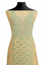 Srajann Hand Embroided Yellow Linen Lucknowi Chikankari Unstitched Kurta Dupatta Set (SLC1818) - Image 3