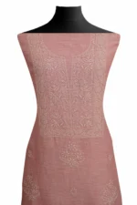 Srajann Hand Embroided Pink Linen Lucknowi Chikankari Unstitched Kurta Dupatta Set (SLC1820) - Image 3