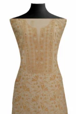Srajann Hand Embroided Fawn Mul Chanderi Lucknowi Chikankari Unstitched Kurta Dupatta Set (SLC1823) - Image 3