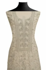 Srajann Hand Embroided white Mul Chanderi Lucknowi Chikankari Unstitched Kurta Dupatta Set (SLC1822) - Image 3