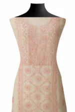 Srajann Hand Embroided Fawn Linen Lucknowi Chikankari Unstitched Kurta Dupatta Set (SLC1804) - Image 3
