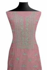 Srajann Hand Embroided Purple Mul Chanderi Lucknowi Chikankari Unstitched Kurta Dupatta Set (SLC1838) - Image 3