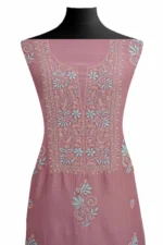 Srajann Hand Embroided Purple Mul Chanderi Lucknowi Chikankari Unstitched Kurta Dupatta Set (SLC1842) - Image 3