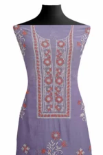 Srajann Hand Embroided Blue Mul Chanderi Lucknowi Chikankari Unstitched Kurta Dupatta Set (SLC1843) - Image 3