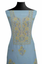 Srajann Hand Embroided Blue Mul Chanderi Lucknowi Chikankari Unstitched Kurta Dupatta Set (SLC1844) - Image 3
