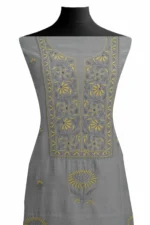 Srajann Hand Embroided Grey Mul Chanderi Lucknowi Chikankari Unstitched Kurta Dupatta Set (SLC1846) - Image 3