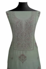 Srajann Hand Embroided Grey Mul Chanderi Lucknowi Chikankari Unstitched Kurta Dupatta Set (SLC1847) - Image 3