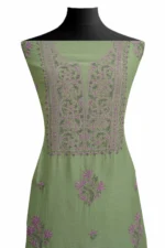 Srajann Hand Embroided Green Mul Chanderi Lucknowi Chikankari Unstitched Kurta Dupatta Set (SLC1848) - Image 3