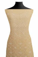 Srajann Hand Embroided Fawn Mul Chanderi Lucknowi Chikankari Unstitched Kurta Dupatta Set (SLC1852) - Image 3