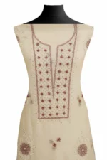 Srajann Hand Embroided Fawn Kota Cotton Lucknowi Chikankari Unstitched Kurta Dupatta Set (SLC1854) - Image 3