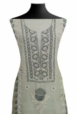 Srajann Hand Embroided Grey Kota Cotton Lucknowi Chikankari Unstitched Kurta Dupatta Set (SLC1858) - Image 3
