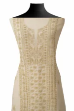 Srajann Hand Embroided Cream Linen Lucknowi Chikankari Unstitched Kurta Dupatta Set (SLC1807) - Image 3