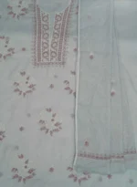 Srajann Hand Embroided Purple Kota Lucknowi Chikankari Unstitched Kurta Dupatta Set (SLC1414) - Image 8