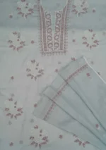 Srajann Hand Embroided Purple Kota Lucknowi Chikankari Unstitched Kurta Dupatta Set (SLC1414) - Image 7