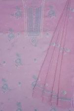 Srajann Hand Embroided Pink Kota Lucknowi Chikankari Unstitched Kurta Dupatta Set