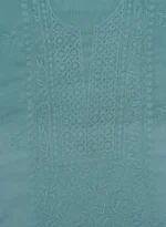 Srajann Hand Embroided Blue Kota Lucknowi Chikankari Unstitched Kurta Dupatta Set (SLC1416) - Image 11