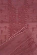Srajann Hand Embroided Peach Kota Lucknowi Chikankari Unstitched Kurta Dupatta Set