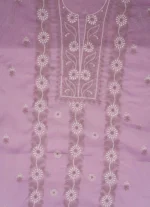 Srajann Hand Embroided Purple Kota Lucknowi Chikankari Unstitched Kurta Dupatta Set (SLC1411) - Image 9
