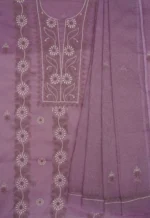 Srajann Hand Embroided Purple Kota Lucknowi Chikankari Unstitched Kurta Dupatta Set (SLC1411) - Image 6