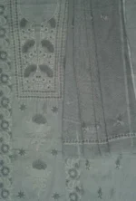 Srajann Hand Embroided Grey Kota Lucknowi Chikankari Unstitched Kurta Dupatta Set (SLC1426) - Image 11