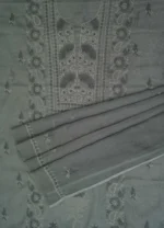 Srajann Hand Embroided Grey Kota Lucknowi Chikankari Unstitched Kurta Dupatta Set