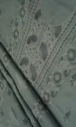 Srajann Hand Embroided Grey Kota Lucknowi Chikankari Unstitched Kurta Dupatta Set (SLC1426) - Image 7