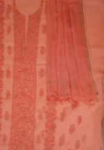 Srajann Hand Embroided Rust Kota Lucknowi Chikankari Unstitched Kurta Dupatta Set (SLC1422) - Image 7