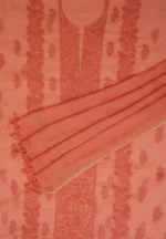 Srajann Hand Embroided Rust Kota Lucknowi Chikankari Unstitched Kurta Dupatta Set (SLC1422) - Image 8