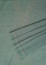 Srajann Hand Embroided Peach Kota Lucknowi Chikankari Unstitched Kurta Dupatta Set