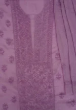 Srajann Hand Embroided Mauve Kota Lucknowi Chikankari Unstitched Kurta Dupatta Set (SLC1419) - Image 9