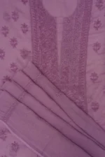Srajann Hand Embroided Mauve Kota Lucknowi Chikankari Unstitched Kurta Dupatta Set