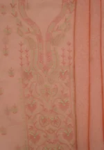 Srajann Hand Embroided Pink Kota Lucknowi Chikankari Unstitched Kurta Dupatta Set (SLC1424) - Image 10