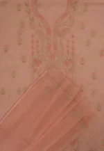 Srajann Hand Embroided Pink Kota Lucknowi Chikankari Unstitched Kurta Dupatta Set