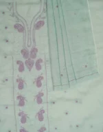 Srajann Hand Embroided Sea Green Kota Lucknowi Chikankari Unstitched Kurta Dupatta Set (SLC1427) - Image 7