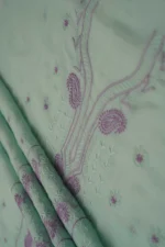 Srajann Hand Embroided Sea Green Kota Lucknowi Chikankari Unstitched Kurta Dupatta Set (SLC1427) - Image 9