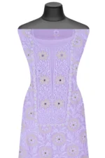 Srajann Hand Embroided Mauve Organza Lucknowi Chikankari Unstitched Kurta Dupatta Set (SLC1860) - Image 3