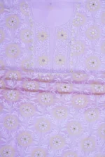 Srajann Hand Embroided Mauve Organza Lucknowi Chikankari Unstitched Kurta Dupatta Set (SLC1860) - Image 10
