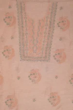 Srajann Hand Embroided Grey, Peach Linen Lucknowi Chikankari Unstitched Kurta Dupatta Set (SLC1802) - Image 7